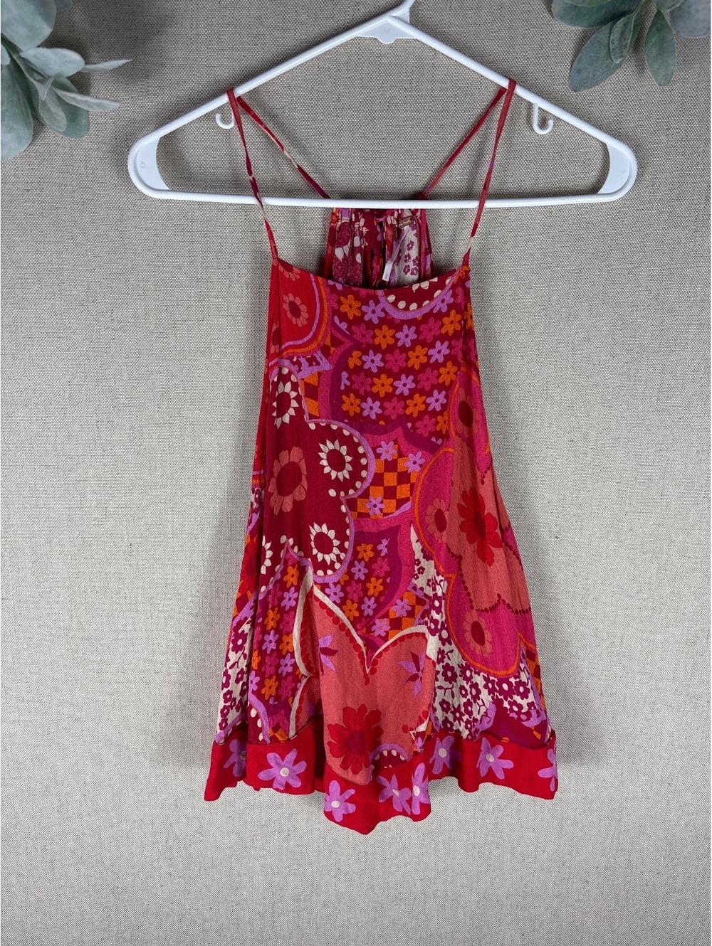 Free People > Red Bohemian Floral Halter Top Large